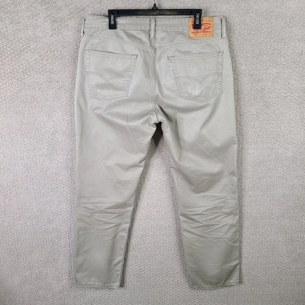 Levis Jeans Mens 34x30 (36x30) Beige 541‎ Straight Distressed Zip Fly Stretch